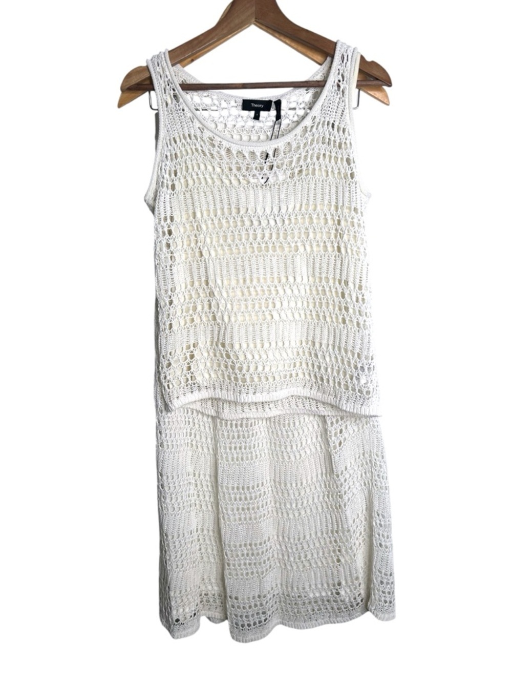 Theory Ivory Tissage Open Knit Crochet Maxi Skirt and Tank Top Set Size Small - Picture 2 of 10